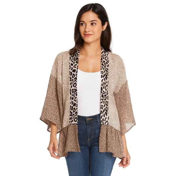 Umgee Other - Women's Umgee M Beige Brown Black Leopard Print Kimono